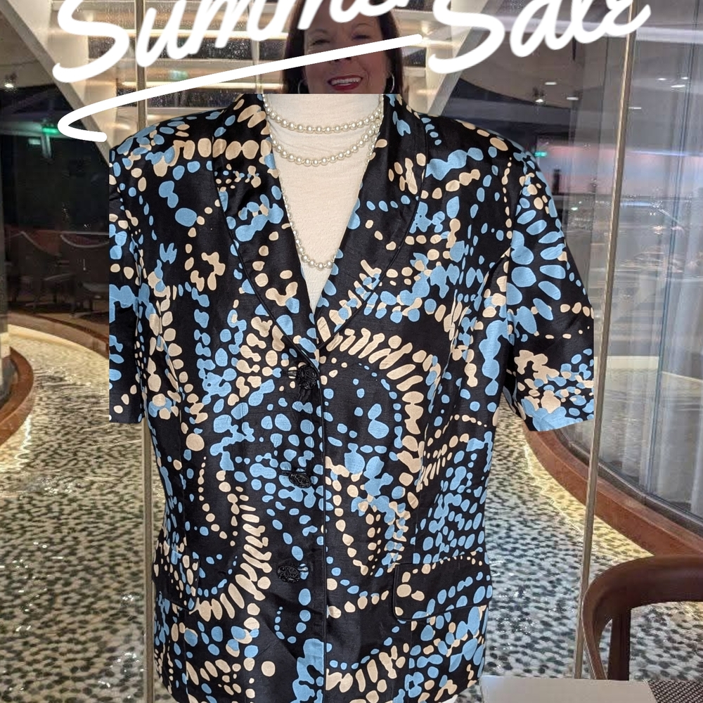 Kasper Black and Blue Floral Blazer